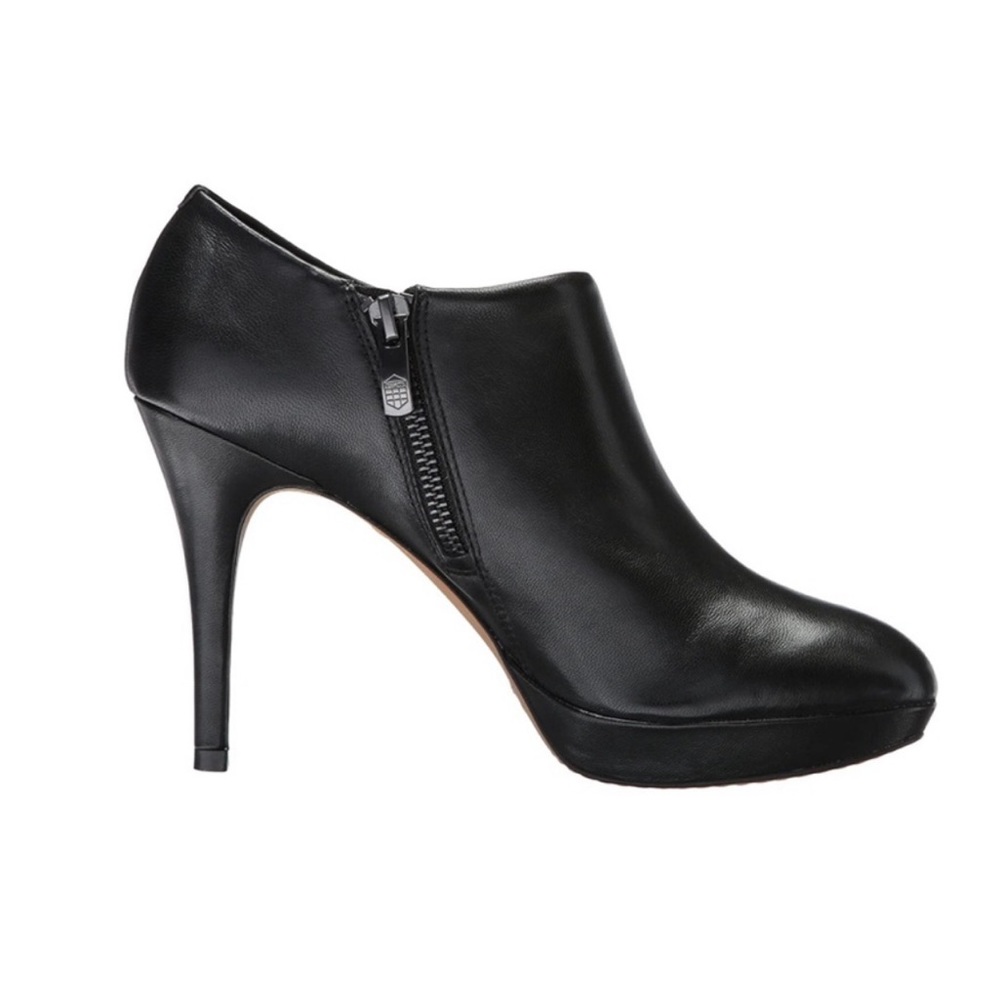Vince Camuto Elvin Black Nappa 7.5 Leather Platform Booties Stiletto 4 Inch Heel